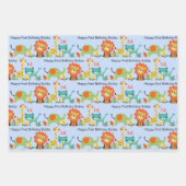 Little Boy's Birthday Name & Age Lion Giraffe 3 Geschenkpapier Set (Vorderseite 3)