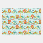 Little Boy's Birthday Name & Age Lion Giraffe 3 Geschenkpapier Set (Vorderseite)