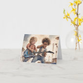 Little Boys Guitar Aquarellfarbe Illustration Blan Karte (Gelbe Blume)