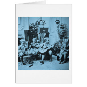 Little Boys Orchestra Vintag Stereoview Cyanotype