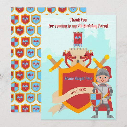 Little Brave Knight Birthday Party Dankeskarte (Vorne/Hinten)