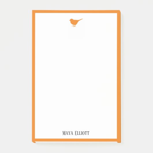 Little Bright Orange Bird & Border auf Weiß Post-it Klebezettel (Vorderseite)