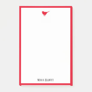 Little Bright Red Bird & Border auf Weiß Post-it Klebezettel