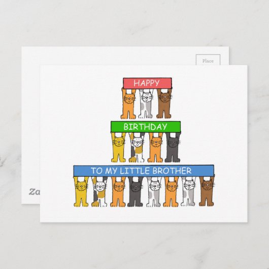 Little Brother Happy Birthday Niedlich Cats Postkarte (Vorne/Hinten)