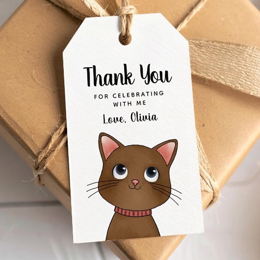 Little brown cat thank you Gift Tag Geschenkanhänger