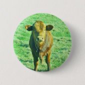 Little Brown Cow in Pastel Green Grass Button (Vorderseite)