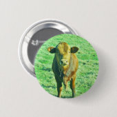 Little Brown Cow in Pastel Green Grass Button (Vorne & Hinten)