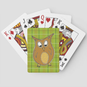 Little Brown Owl auf Green Tartan Playing Cards Spielkarten