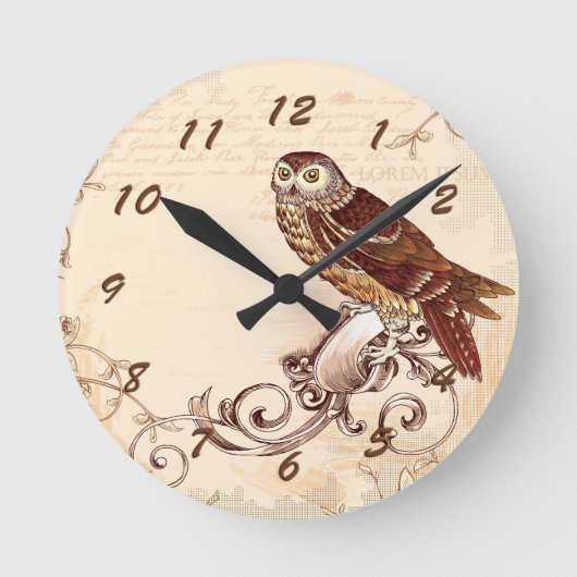 Little Brown Owl Runde Wanduhr (Vorderseite)