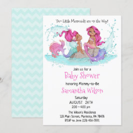 Little Brown Twin Mermaids Watercolor Baby Shower Einladung