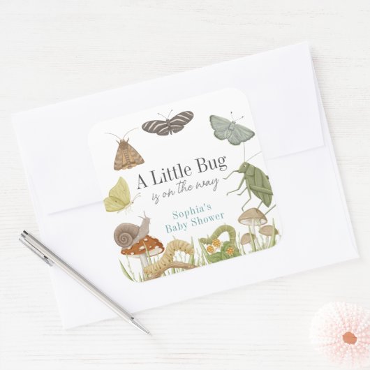 Little Bug Insects Mushroom Boy Baby Shower Quadratischer Aufkleber (Umschlag)