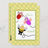 Little Bugs Ladybug, Bumble Bee, Butterfly Party Einladung (Vorne/Hinten)