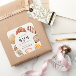 Little Bun in the Oven Bakery Pastries Baby Shower Quadratischer Aufkleber