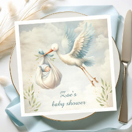 Little Bundle Blue Vintag Stork Baby Dusche Serviette