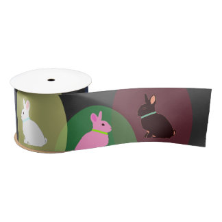 Little bunnies pink, rose, white on satin ribbon satinband