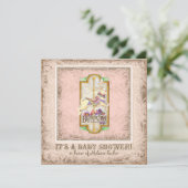 Little Bunny Baby Girl Circus Vintage Kunst Einladung (Stehend Vorderseite)