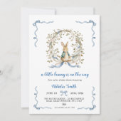 Little Bunny Baby Shower Invite | Blue Bow Rabbit Einladung (Vorderseite)