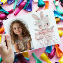 Little Bunny Ballerina Custom Foto Pink Geburtstag Einladung