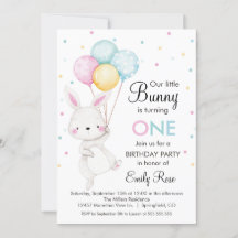 Little Bunny Balloons Birthday Invitation