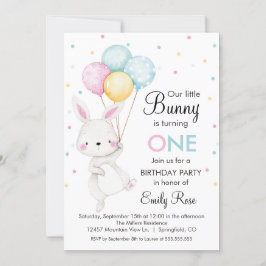 Little Bunny Balloons Birthday Invitation Einladung
