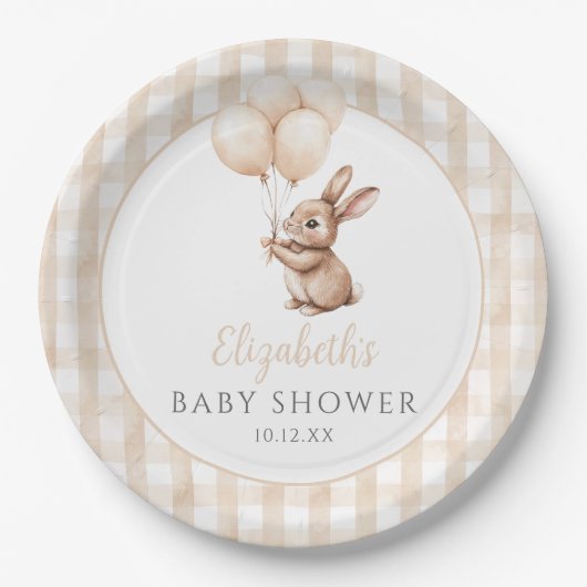 Little Bunny Balloons Gender Neutral Baby Dusche Pappteller (Vorderseite)