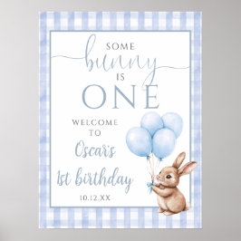 Little Bunny Blue 1st Birthday Welcome Sign Poster