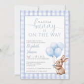 Little Bunny Blue Baby Dusche Foto QR Code Einladung (Vorderseite)