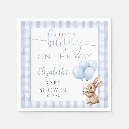Little Bunny Blue Balloons Boy Baby Shower Serviette (Vorderseite)