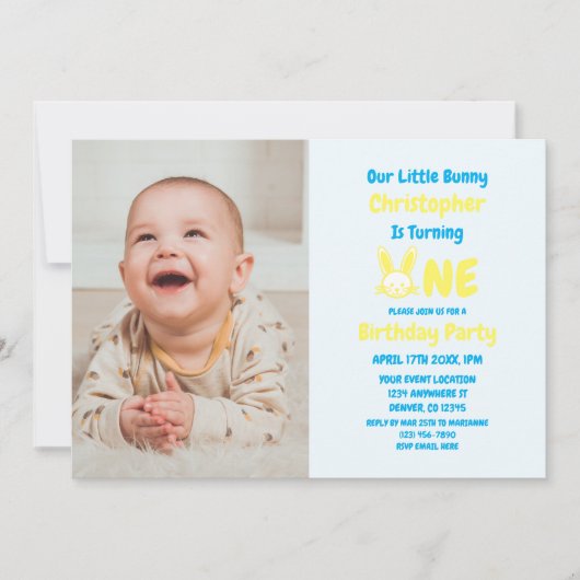 Little Bunny Boy 1. Geburtstag Einladung (Vorderseite)