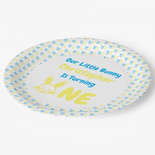Little Bunny Boy 1. Geburtstag Pappteller (Schrägansicht)