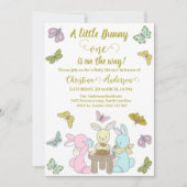 Little Bunny Butterfly One Baby Dusche Einladung (Vorderseite)