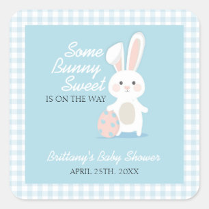 Little Bunny Easter Baby Shower Gingham Kariert Quadratischer Aufkleber