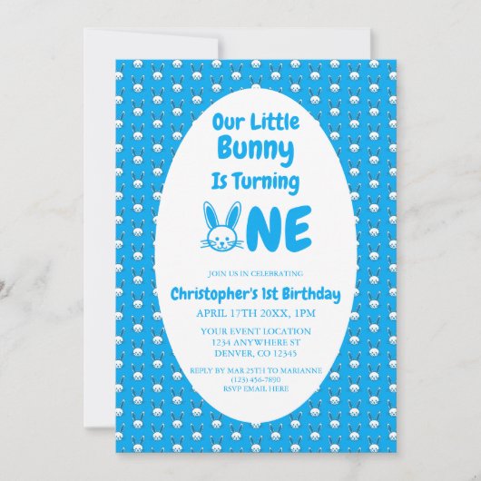 Little Bunny First Geburtstag Einladung (Vorderseite)
