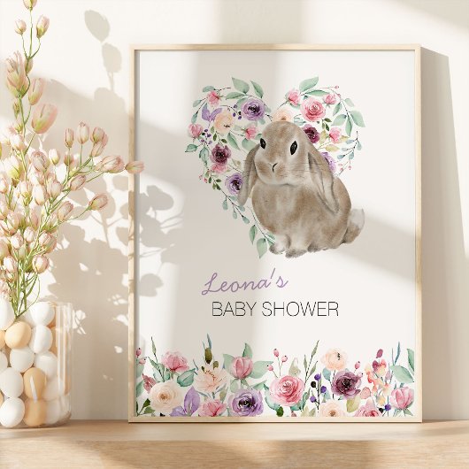 Little Bunny Floral Liebe Herzlich Willkommen Poster