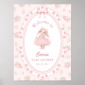 Little Bunny Floral Pink Bow Baby Shower Welcome Poster (Vorne)