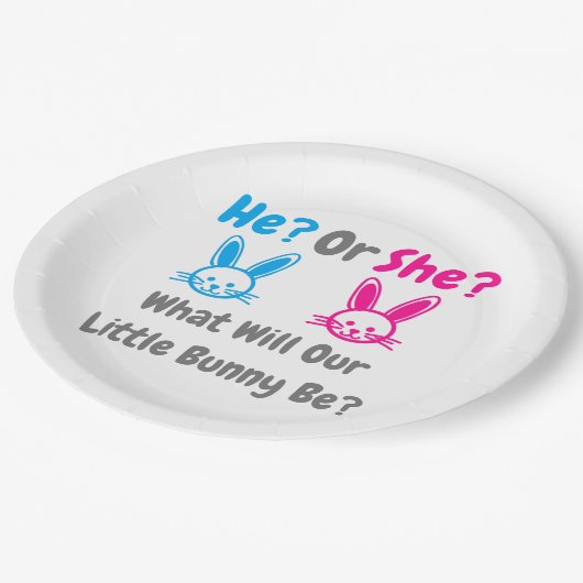 Little Bunny Gender Reveal Pappteller (Schrägansicht)