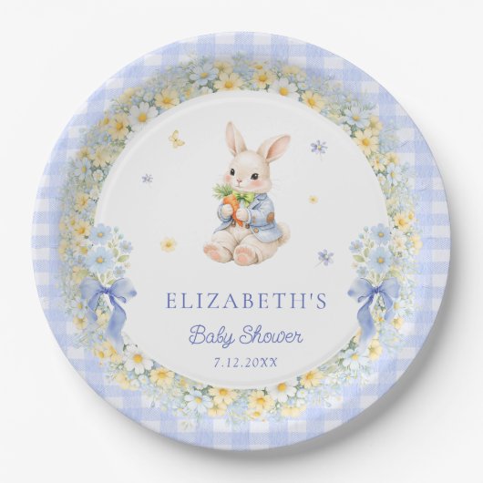 Little Bunny Gingham Boy Baby Shower Pappteller (Vorderseite)