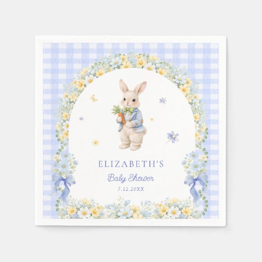 Little Bunny Gingham Boy Baby Shower Serviette (Vorderseite)