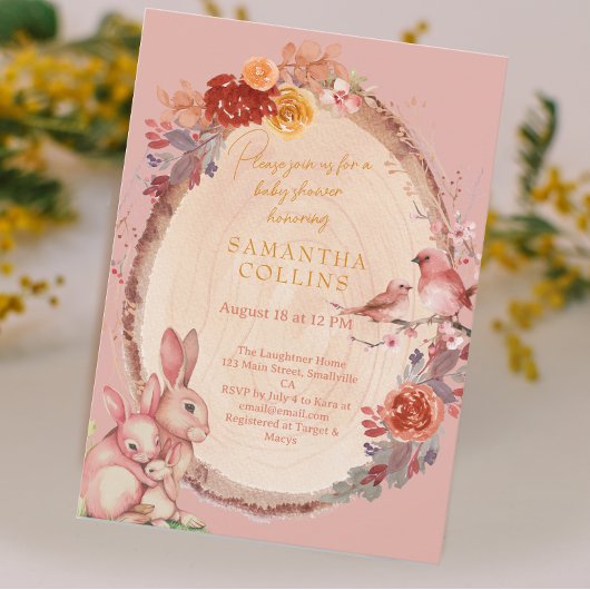 Little Bunny Girl Woodland Babydusche Einladung