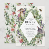 Little Bunny Greenery Rhombus Baby Shower Einladung (Vorne/Hinten)