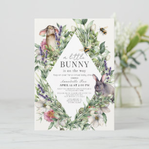Little Bunny Greenery Rhombus Virtual Baby Dusche Einladung