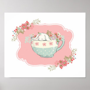 Little Bunny in a Teacup Pink Kinderzimmer Art Pos Poster