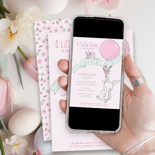 Little Bunny mit Balloon Niedlich Girl Baby Sprink Einladung