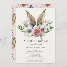 Little Bunny Oar Floral Pink Baby Dusche Einladung