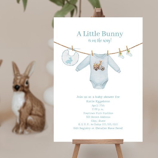 Little Bunny Oaster Kleidung Blue Boy Baby Dusche Einladung