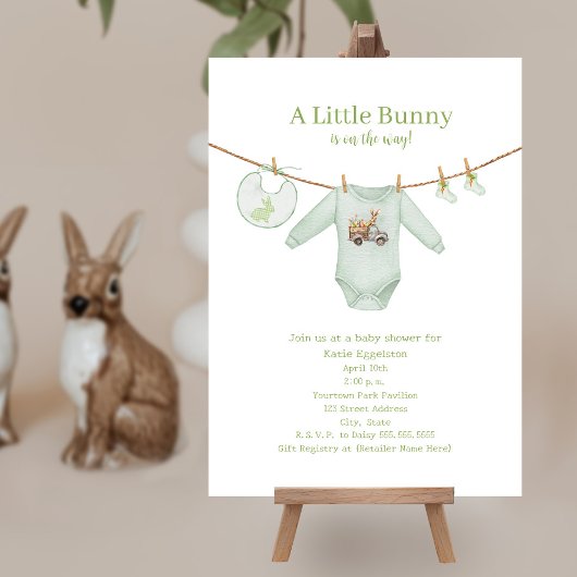 Little Bunny Oaster Kleidung Green Boy Baby Dusche Einladung