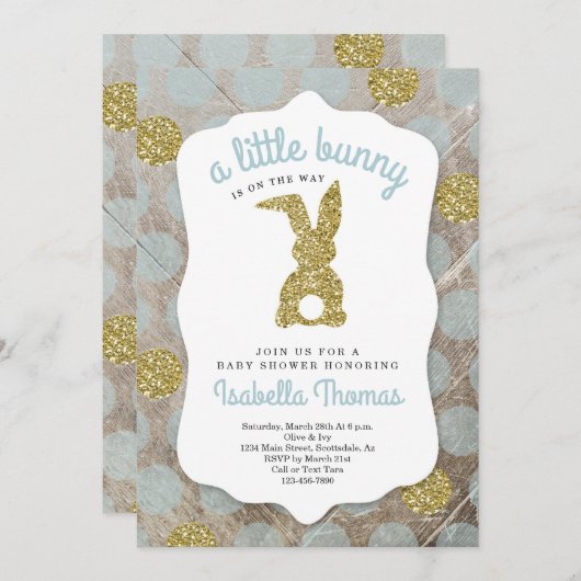 Little Bunny Oaster Theme Babydusche für Junge Einladung (Vorne/Hinten)