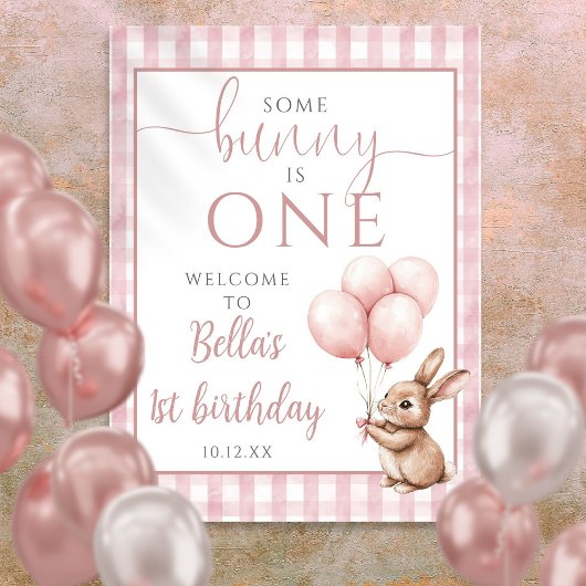 Little Bunny Pink 1st Birthday Welcome Sign Poster