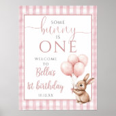 Little Bunny Pink 1st Birthday Welcome Sign Poster (Vorne)