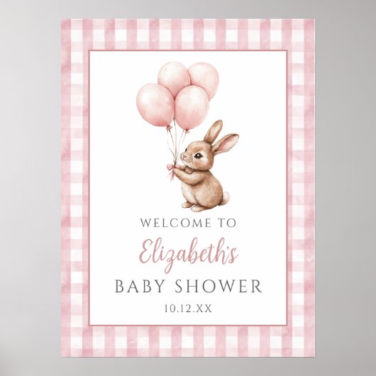 Little Bunny Pink Baby Dusche Begrüßungszeichen Poster (Vorne)